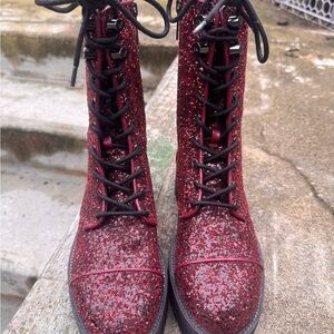 Michael Kors Burgundy Red Glitter Combat Boots